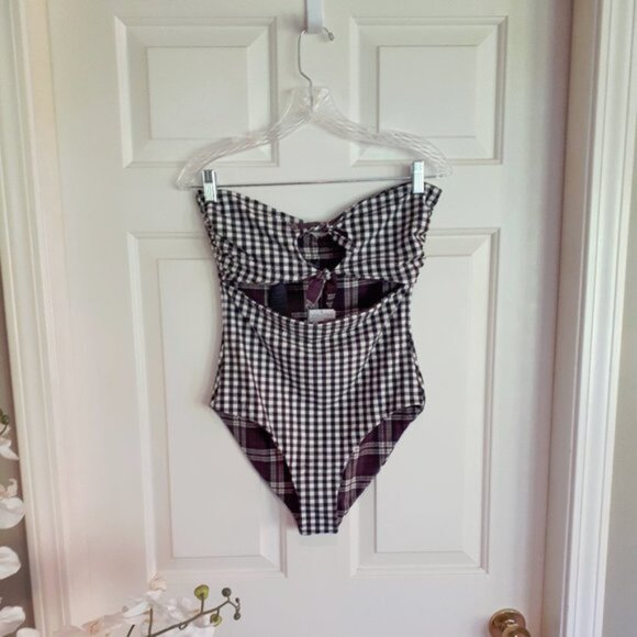NWT Volcom reversible plaid one piece swimsuit M - Picture 7 of 13